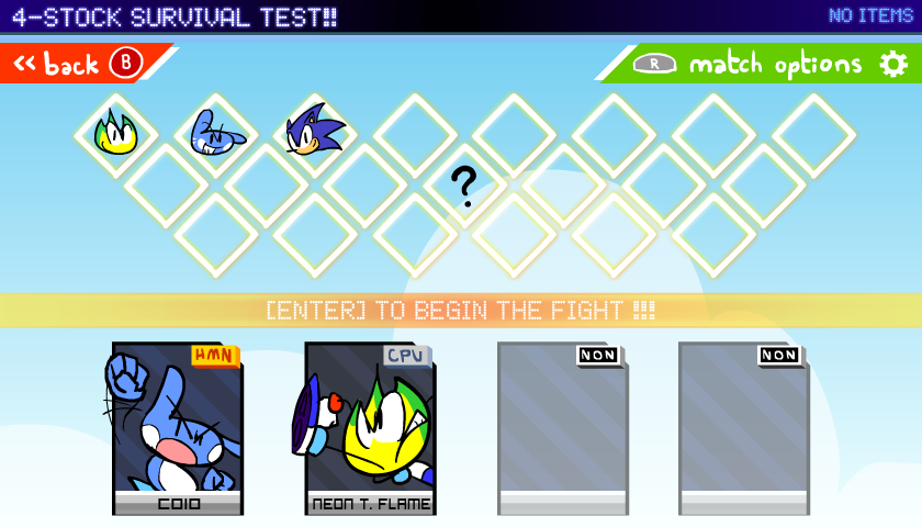 Menu de seleção de personagem (Mockup)