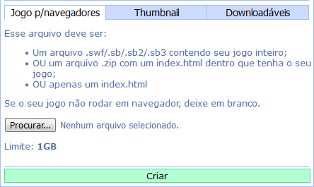 Exemplo da página de jogos