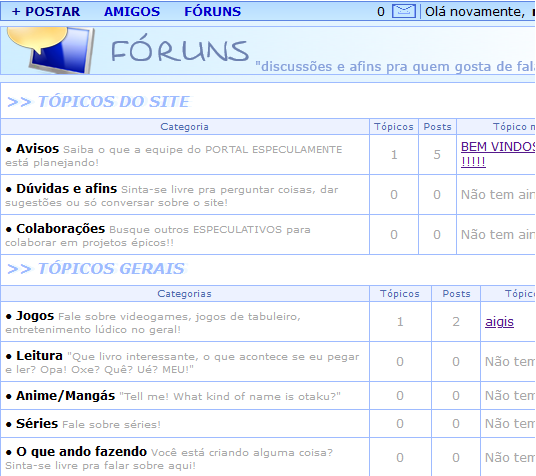 Screenshot pequena do fórum